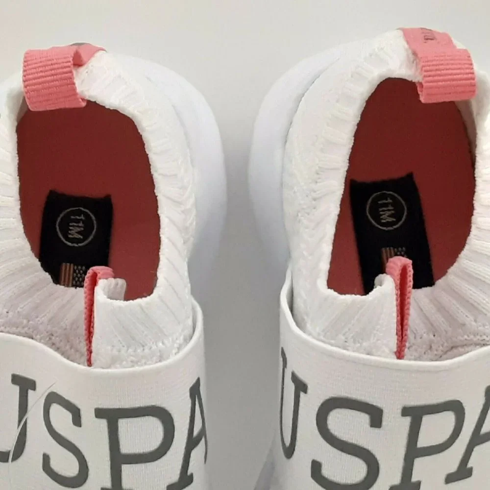 US Polo Assn.‎ Youth Girl's Slip On Sneakers | White w/Pink | US Size 11C